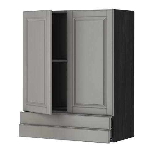 МЕТОД / МАКСИМЕРА Навесной шкаф/2дверцы/2ящика - под дерево черный, Будбин серый, 80x100 см