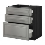 МЕТОД / ФОРВАРА Напольн шкаф 3фрнт пнл/2низк/1ср ящ - под дерево черный, Будбин серый, 80x60 см