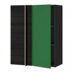 МЕТОД Угловой навесной шкаф с полками - под дерево черный, Флэди зеленый, 88x37x100 см