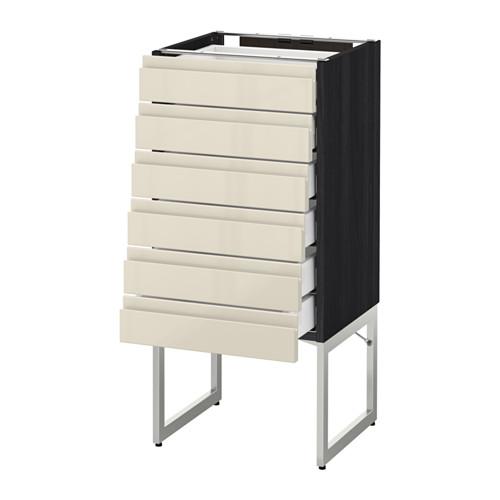 МЕТОД / МАКСИМЕРА Напольн шкаф 6фронт пнл/6 низ ящ - под дерево черный, Воксторп глянцевый светло-бежевый, 40x37x60 см МЕТОД / МАКСИМЕРА Напольн шкаф 6фронт пнл/6 низ ящ - под дерево черный, Воксторп глянцевый светло-бежевый, 40x37x60 см