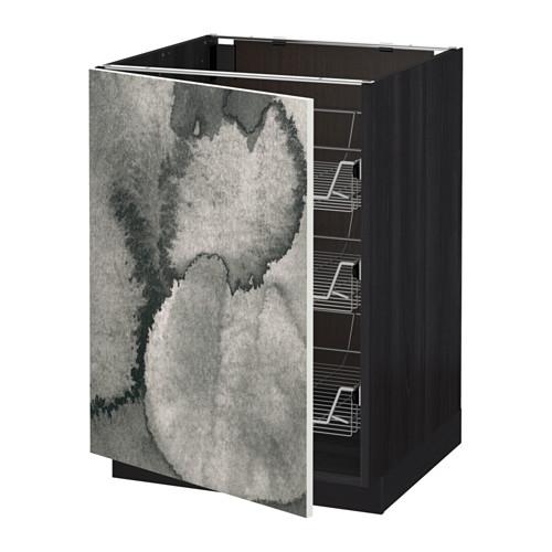 МЕТОД Напольный шкаф с проволочн ящиками - под дерево черный, Кальвиа с печатным рисунком, 60x60 см МЕТОД Напольный шкаф с проволочн ящиками - под дерево черный, Кальвиа с печатным рисунком, 60x60 см