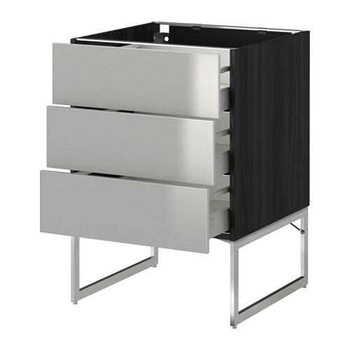 МЕТОД / МАКСИМЕРА Нплн шк 3 фрнт/3 средн ящика - под дерево черный, Гревста нержавеющ сталь, 60x60x60 см