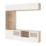 БЕСТО Шкаф для ТВ, комбин/стеклян дверцы - под беленый дуб/Сельсвикен глянцевый/белый матовое стекло, направляющие ящика, плавно закр БЕСТО Шкаф для ТВ, комбин/стеклян дверцы - под беленый дуб/Сельсвикен глянцевый/белый матовое стекло, направляющие ящика, плавно закр