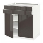 МЕТОД / МАКСИМЕРА Напольный шкаф/2дверцы/2ящика - 80x60 см, Рингульт глянцевый серый, белый