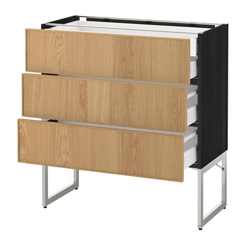 МЕТОД / МАКСИМЕРА Напольн шкаф 3фронт пнл/2низ/2ср ящ - под дерево черный, Экестад дуб, 80x37x60 см