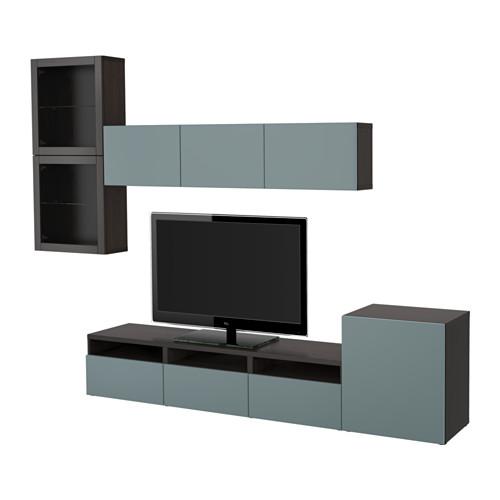 БЕСТО Шкаф для ТВ, комбин/стеклян дверцы - черно-коричневый/Вальвикен серо-бирюзовый, прозрачное стекло, направляющие ящика, плавно закр БЕСТО Шкаф для ТВ, комбин/стеклян дверцы - черно-коричневый/Вальвикен серо-бирюзовый, прозрачное стекло, направляющие ящика, плавно закр