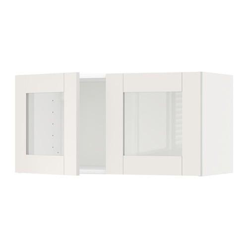 МЕТОД Навесной шкаф с 2 стеклянн дверями - белый, Сэведаль белый
