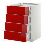 МЕТОД / ФОРВАРА Нплн шк 4фрнт/2нзк/3срд ящ - 60x60 см, Рингульт глянцевый красный, белый