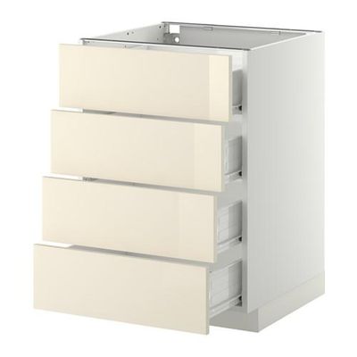 МЕТОД / ФОРВАРА Напольн шкаф 4 фронт панели/4 ящика - 60x60 см, Рингульт глянцевый кремовый, белый