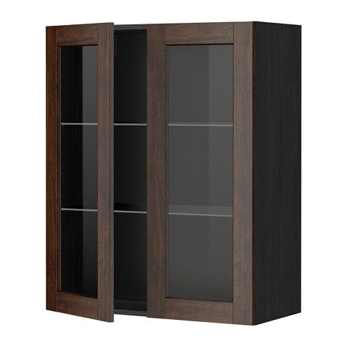 МЕТОД Навесной шкаф с полками/2 стекл дв - под дерево черный, Эдсерум под дерево коричневый, 80x100 см МЕТОД Навесной шкаф с полками/2 стекл дв - под дерево черный, Эдсерум под дерево коричневый, 80x100 см