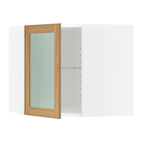 МЕТОД Углов навесн шк с полками/сткл дв - белый, Экестад дуб, 68x60 см МЕТОД Углов навесн шк с полками/сткл дв - белый, Экестад дуб, 68x60 см