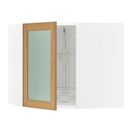 МЕТОД Углов навесн шк с врщ скц/сткл дв - белый, Экестад дуб, 68x60 см МЕТОД Углов навесн шк с врщ скц/сткл дв - белый, Экестад дуб, 68x60 см