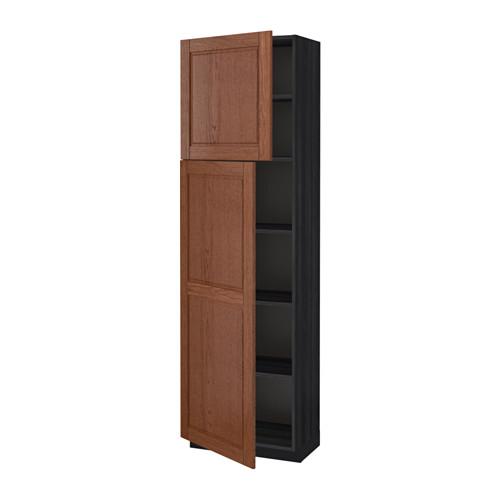 МЕТОД Высокий шкаф с полками/2 дверцы - под дерево черный, Филипстад коричневый, 60x37x200 см