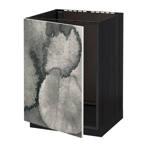 МЕТОД Напольный шкаф для раковины - под дерево черный, Кальвиа с печатным рисунком