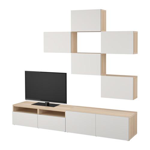 BESTÅ tv-meubel, een combinatie - een gebleekt eiken / Lappviken lichtgrijs, ladegeleiders, push - reviews, prijs, waar te kopen
