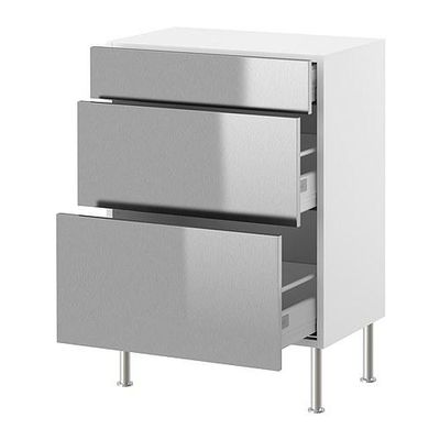 ФАКТУМ Напольный шкаф с 3 ящиками - Рубрик нержавеющ сталь, 80x37 см ФАКТУМ Напольный шкаф с 3 ящиками - Рубрик нержавеющ сталь, 80x37 см