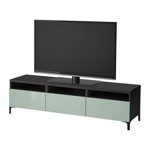 БЕСТО Тумба д/ТВ с ящиками - черно-коричневый/Сельсвикен глянцевый/серо-зеленый светлый, направляющие ящика,нажимные БЕСТО Тумба д/ТВ с ящиками - черно-коричневый/Сельсвикен глянцевый/серо-зеленый светлый, направляющие ящика,нажимные