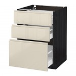 МЕТОД / МАКСИМЕРА Напольный шкаф с 3 ящиками - под дерево черный, Воксторп глянцевый светло-бежевый, 60x60 см МЕТОД / МАКСИМЕРА Напольный шкаф с 3 ящиками - под дерево черный, Воксторп глянцевый светло-бежевый, 60x60 см