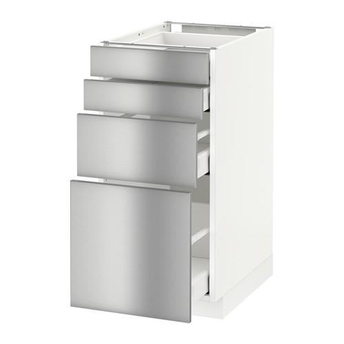 МЕТОД / МАКСИМЕРА Напольн шкаф 4 фронт панели/4 ящика - белый, Гревста нержавеющ сталь, 40x60 см