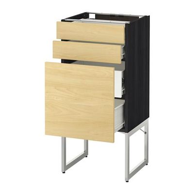 МЕТОД / ФОРВАРА Напольн шкаф 3фронт пнл/2низ/2ср ящ - 40x37x60 см, Тингсрид под березу, под дерево черный МЕТОД / ФОРВАРА Напольн шкаф 3фронт пнл/2низ/2ср ящ - 40x37x60 см, Тингсрид под березу, под дерево черный