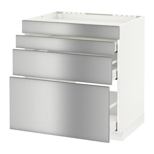 МЕТОД / МАКСИМЕРА Нап шкаф д/духовки/4фасада/3ящика - белый, Гревста нержавеющ сталь, 80x60 см