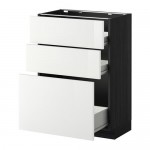 МЕТОД / ФОРВАРА Напольн шкаф 3фрнт пнл/2низк/1ср ящ - под дерево черный, Рингульт глянцевый белый, 60x37 см