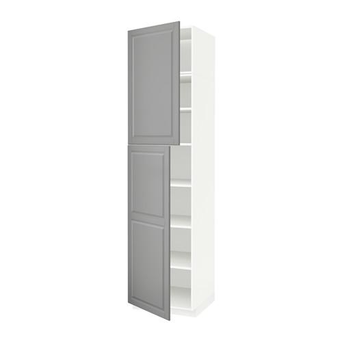 МЕТОД Высокий шкаф с полками/2 дверцы - белый, Будбин серый, 60x60x240 см