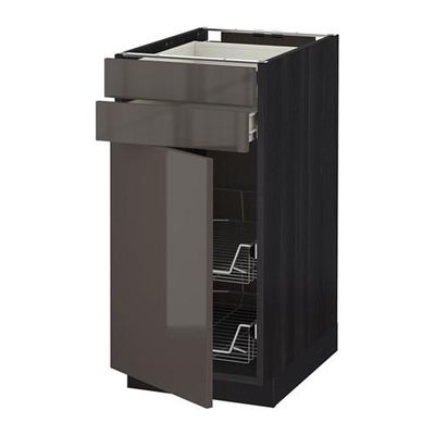 МЕТОД / ФОРВАРА Напольн шкаф/дверца/2ящ/првл крзн - 40x60 см, Рингульт глянцевый серый, под дерево черный