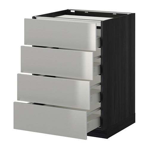 МЕТОД / МАКСИМЕРА Напольн шкаф/4фронт пнл/4ящика - под дерево черный, Гревста нержавеющ сталь, 60x60 см МЕТОД / МАКСИМЕРА Напольн шкаф/4фронт пнл/4ящика - под дерево черный, Гревста нержавеющ сталь, 60x60 см