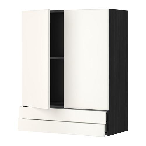 МЕТОД / МАКСИМЕРА Навесной шкаф/2дверцы/2ящика - под дерево черный, Веддинге белый, 80x100 см