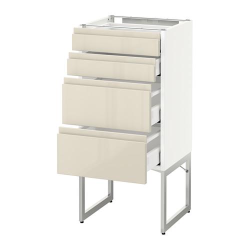 МЕТОД / МАКСИМЕРА Нплн шк 4 фронт/2 низк/2средн ящ - белый, Воксторп глянцевый светло-бежевый, 40x37x60 см