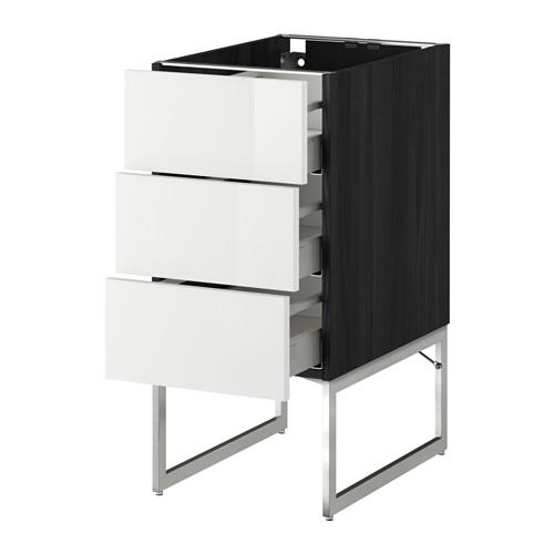 МЕТОД / МАКСИМЕРА Нплн шк 3 фрнт/3 средн ящика - под дерево черный, Рингульт глянцевый белый, 40x60x60 см
