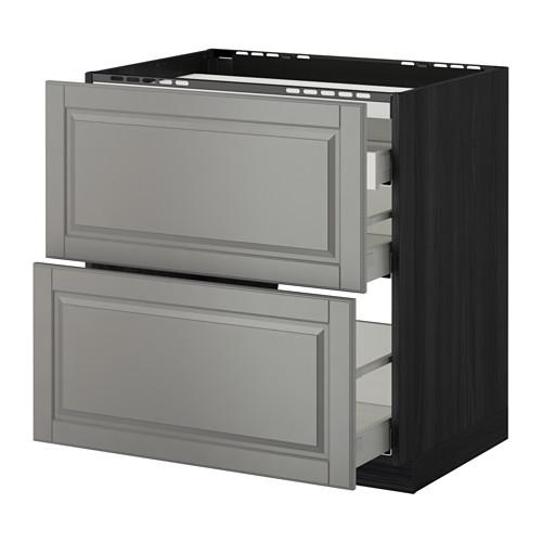 МЕТОД / МАКСИМЕРА Напольн шкаф/2 фронт пнл/3 ящика - под дерево черный, Будбин серый, 80x60 см