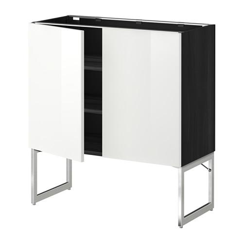 МЕТОД Напол шкаф с полками/2двери - под дерево черный, Рингульт глянцевый белый, 80x37x60 см