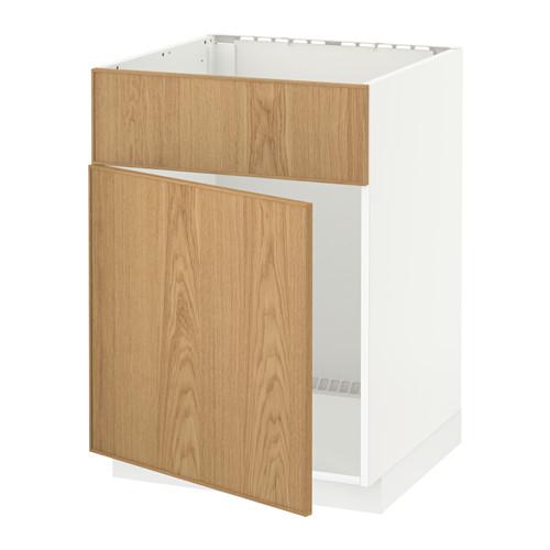 МЕТОД Напольный шкаф п-мойку с дв/фр пнл - белый, Экестад дуб