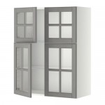 METOD навесной шкаф с полками/4 стекл дв белый/Будбин серый 80x100 см