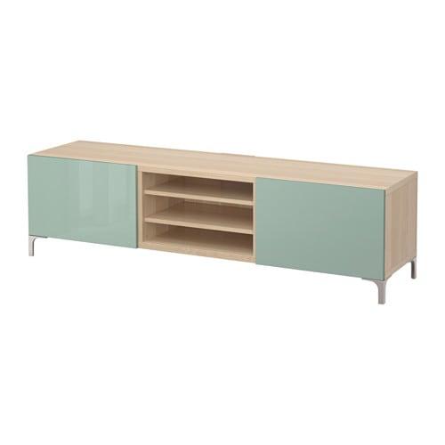 БЕСТО Тумба д/ТВ с ящиками - под беленый дуб/Сельсвикен глянцевый/серо-зеленый светлый, направляющие ящика,нажимные БЕСТО Тумба д/ТВ с ящиками - под беленый дуб/Сельсвикен глянцевый/серо-зеленый светлый, направляющие ящика,нажимные