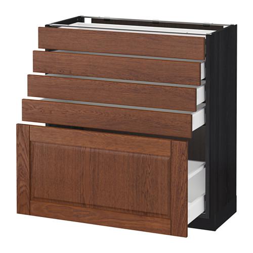 МЕТОД / МАКСИМЕРА Напольный шкаф с 5 ящиками - под дерево черный, Филипстад коричневый, 80x37 см