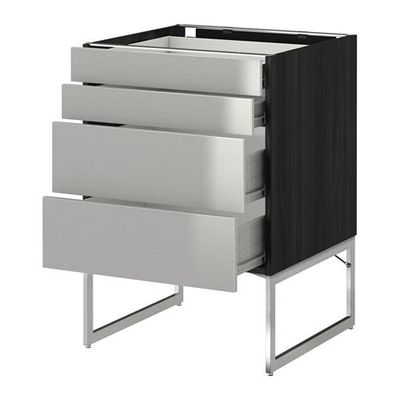 МЕТОД / ФОРВАРА Нплн шк 4 фронт/2 низк/2средн ящ - 60x60x60 см, Гревста нержавеющ сталь, под дерево черный