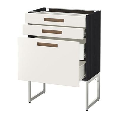 МЕТОД / ФОРВАРА Напольн шкаф 3фронт пнл/2низ/2ср ящ - 60x37x60 см, Мэрста белый, под дерево черный МЕТОД / ФОРВАРА Напольн шкаф 3фронт пнл/2низ/2ср ящ - 60x37x60 см, Мэрста белый, под дерево черный