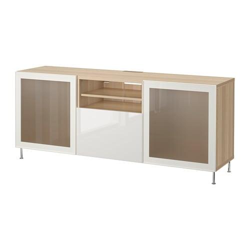 БЕСТО Тумба д/ТВ с ящиками - под беленый дуб глянцевый/белый матовое стекло, направляющие ящика, плавно закр