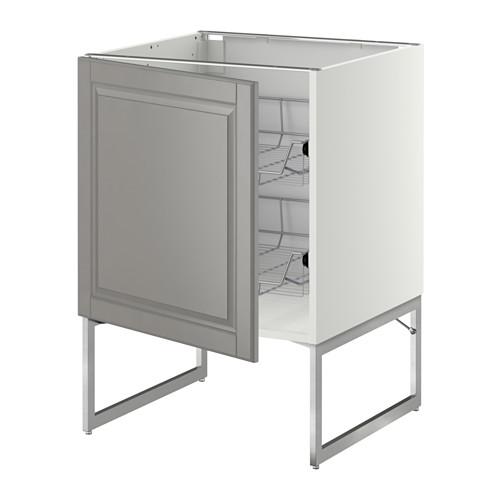 МЕТОД Напольный шкаф с проволочн ящиками - белый, Будбин серый, 60x60x60 см