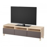 БЕСТО Тумба д/ТВ с ящиками - под беленый дуб/Грундсвикен темно-серый, направляющие ящика,нажимные