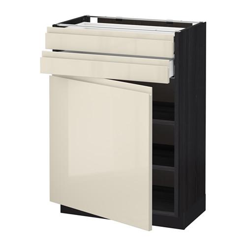 МЕТОД / МАКСИМЕРА Напольный шкаф с дверцей/2 ящиками - под дерево черный, Воксторп глянцевый светло-бежевый, 60x37 см МЕТОД / МАКСИМЕРА Напольный шкаф с дверцей/2 ящиками - под дерево черный, Воксторп глянцевый светло-бежевый, 60x37 см