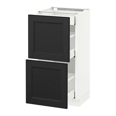 МЕТОД / МАКСИМЕРА Напольный шкаф/2фасада/3ящика - 40x37 см, Лаксарби черно-коричневый, белый