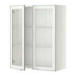 МЕТОД Навесной шкаф с полками/2 стекл дв - белый, Ютис матовое стекло/алюминий, 80x100 см