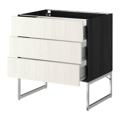 МЕТОД / ФОРВАРА Нплн шк 3 фрнт/3 средн ящика - 80x60x60 см, Росдаль белый ясень, под дерево черный МЕТОД / ФОРВАРА Нплн шк 3 фрнт/3 средн ящика - 80x60x60 см, Росдаль белый ясень, под дерево черный