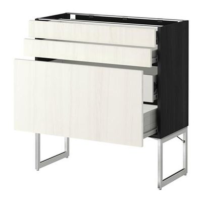 МЕТОД / ФОРВАРА Напольн шкаф 3фронт пнл/2низ/2ср ящ - 80x37x60 см, Росдаль белый ясень, под дерево черный МЕТОД / ФОРВАРА Напольн шкаф 3фронт пнл/2низ/2ср ящ - 80x37x60 см, Росдаль белый ясень, под дерево черный