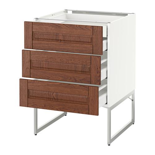МЕТОД / МАКСИМЕРА Напольн шкаф 3фронт пнл/2низ/2ср ящ - белый, Филипстад коричневый, 60x60x60 см