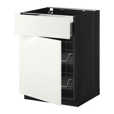МЕТОД / ФОРВАРА Напольн шкаф с пров корз/ящ/дверью - 60x60 см, Хэггеби белый, под дерево черный